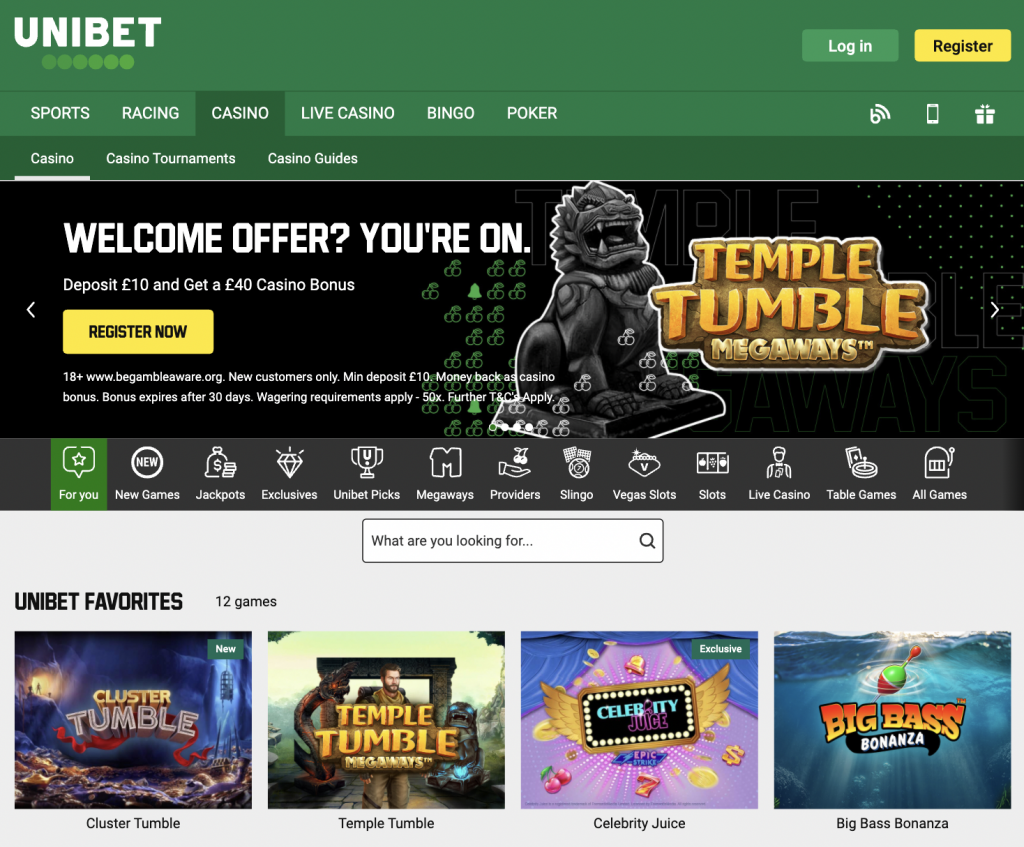 Unibet casino sign up bonus and games screenshot 